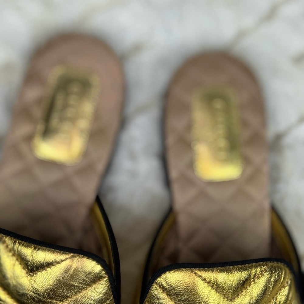 Gucci Gold and Black Quilted Mules Size 37 - Picture 5 of 10